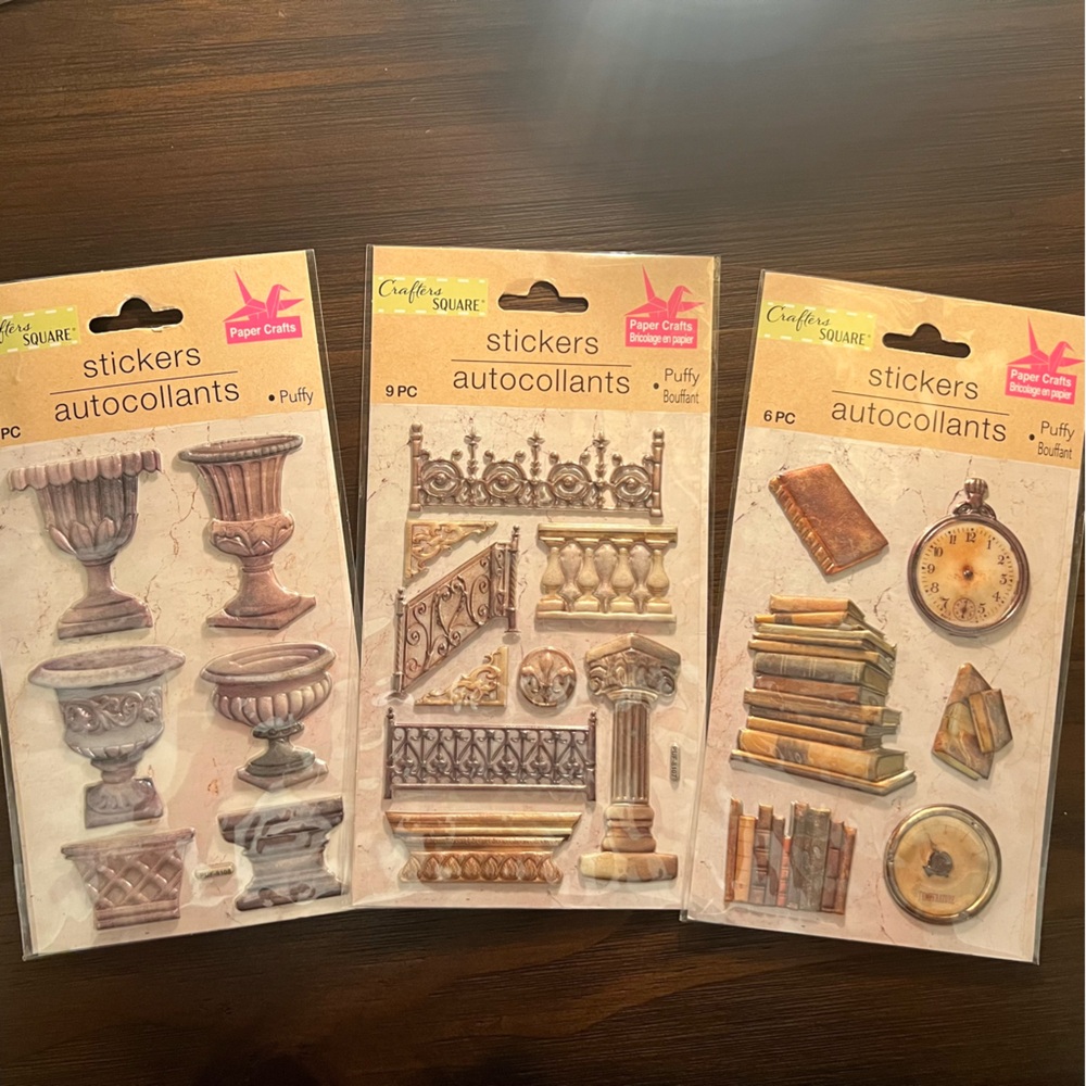 Vintage Architecture and Books Puffy Stickers
